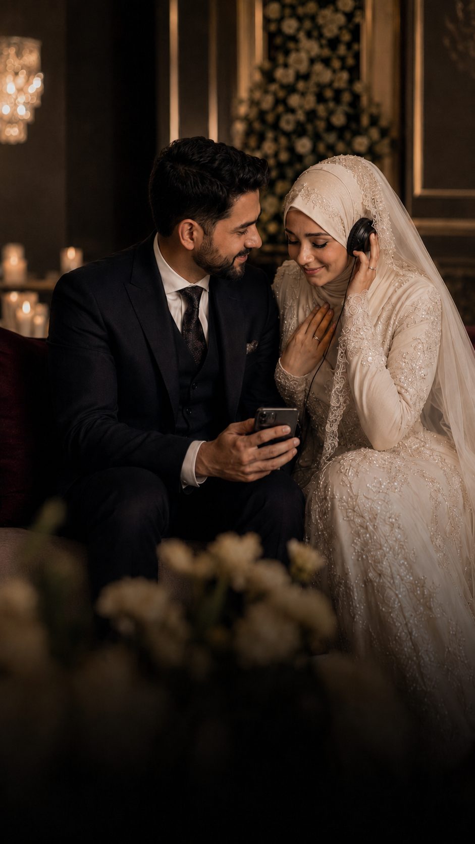 A bride and groom sharing their wedding song together